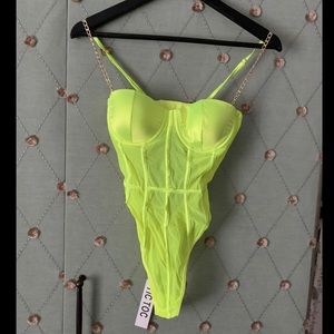 Neon Green Mesh Corseted Bodysuit